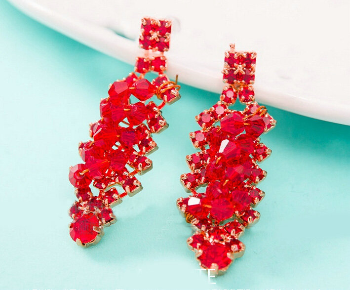 High Quality Fashion Wedding Jewelry Sets Red Crystal Bead Stud Earrings & Bridal Necklace