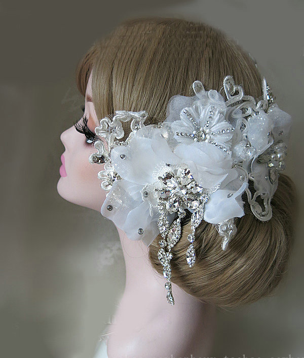High Quality Tassel Crystal Bridal Hairwear Lace Flower Hair Headband Wedding Hair Accessories