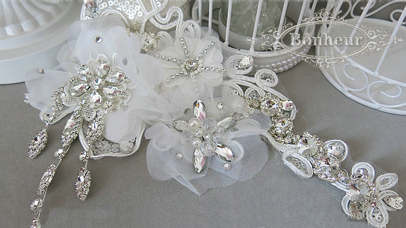 High Quality Tassel Crystal Bridal Hairwear Lace Flower Hair Headband Wedding Hair Accessories