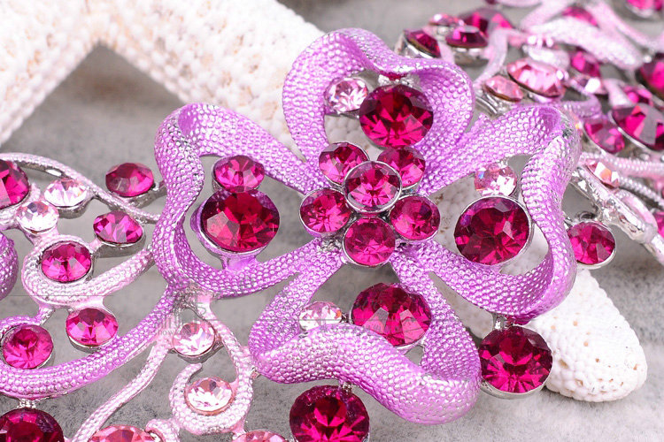 High Quality Unique Wedding Jewelry Sets Flower Purple Crystal Drop Earrings & Bridal Necklace