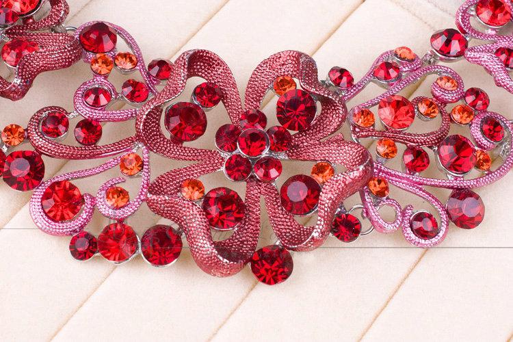 High Quality Unique Wedding Jewelry Sets Flower Red Crystal Drop Earrings & Bridal Necklace