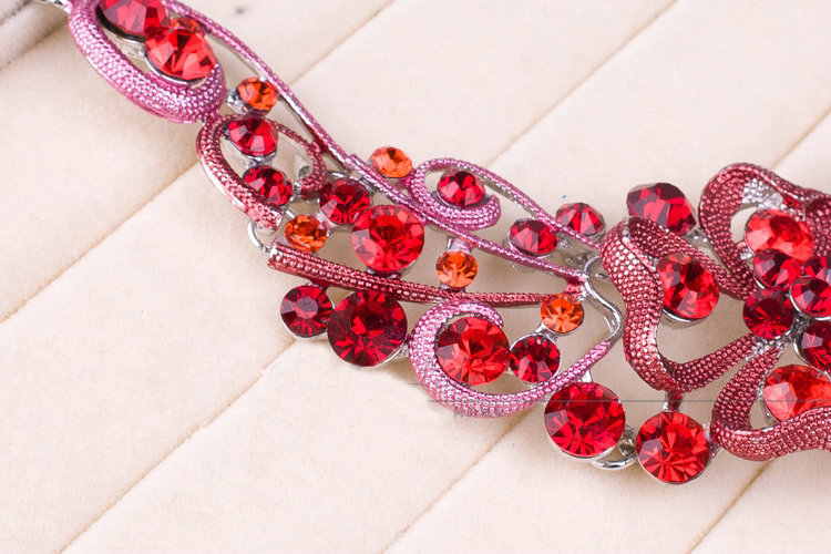 High Quality Unique Wedding Jewelry Sets Flower Red Crystal Drop Earrings & Bridal Necklace