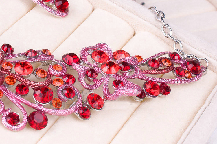 High Quality Unique Wedding Jewelry Sets Flower Red Crystal Drop Earrings & Bridal Necklace