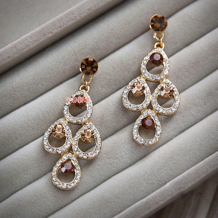 Luxurious Champagne Wedding Bridal Jewelry Water drops Crystal Necklace Earrings Sets