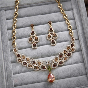 Luxurious Champagne Wedding Bridal Jewelry Water drops Crystal Necklace Earrings Sets