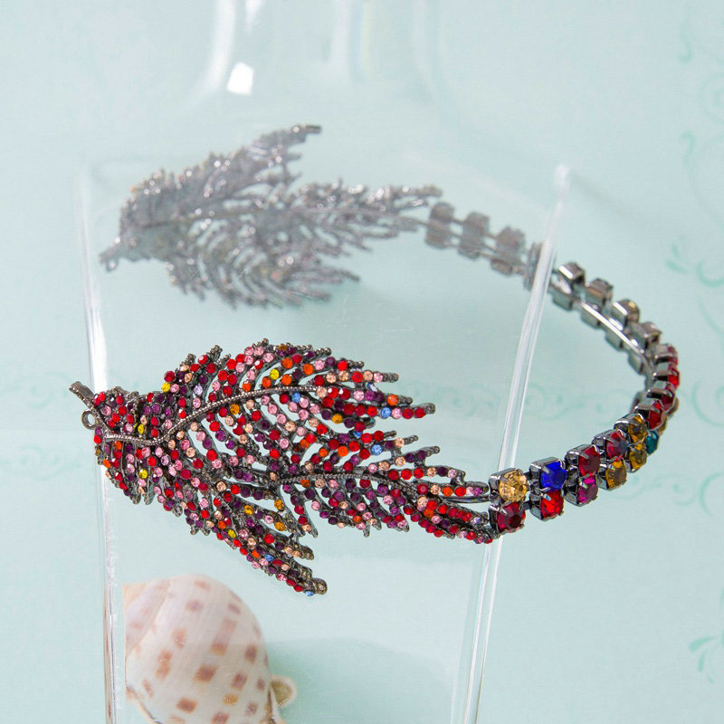 Luxury Antique Wedding Jewelry Red Leaf Crystal Tiaras Bridal Rhinestone Hair Hoop Accessories