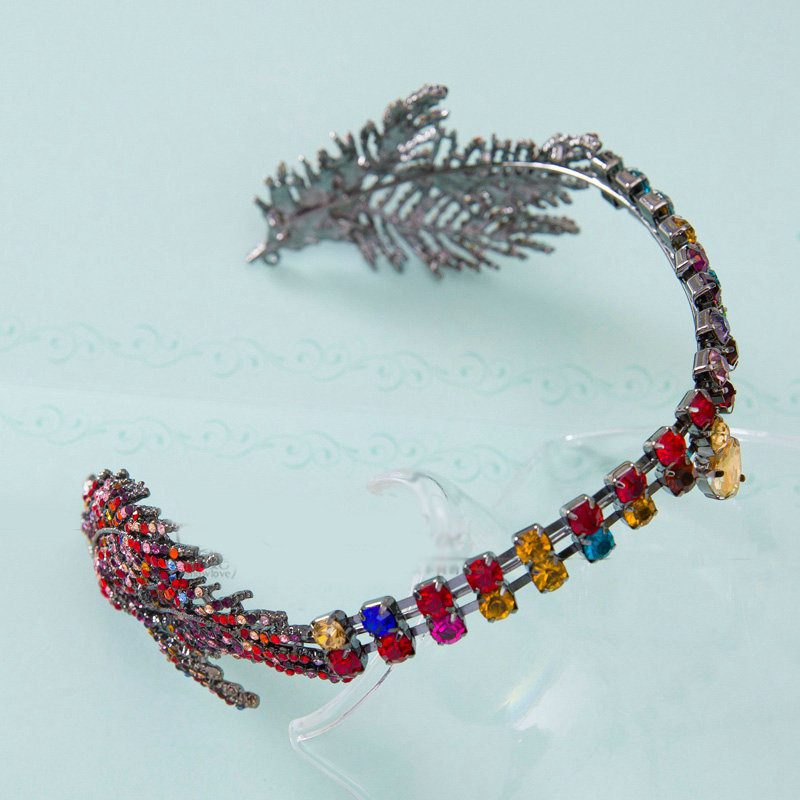 Luxury Antique Wedding Jewelry Red Leaf Crystal Tiaras Bridal Rhinestone Hair Hoop Accessories