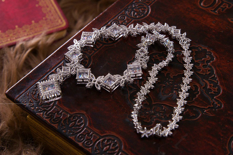 Luxury Banquet Wedding Jewelry Sets Blocks Flower Earrings & Bridal AAA+ Zircon Statement Necklace