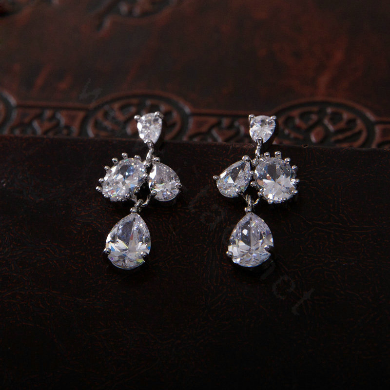 Luxury Banquet Wedding Jewelry Sets Crystal Water-drop Earrings & Bridal Zircon Statement Necklace