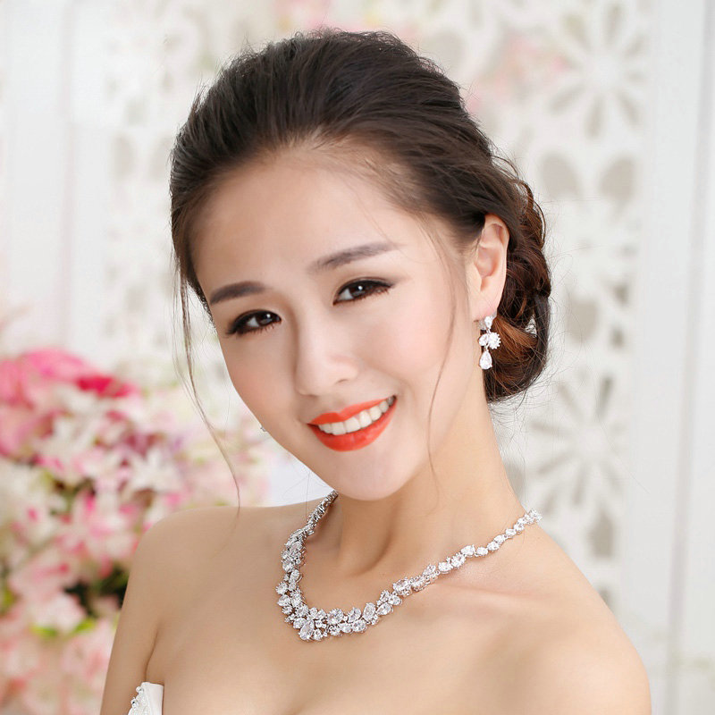 Luxury Banquet Wedding Jewelry Sets Crystal Water-drop Earrings & Bridal Zircon Statement Necklace