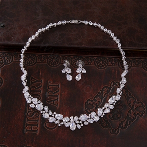 Luxury Banquet Wedding Jewelry Sets Crystal Water-drop Earrings & Bridal Zircon Statement Necklace