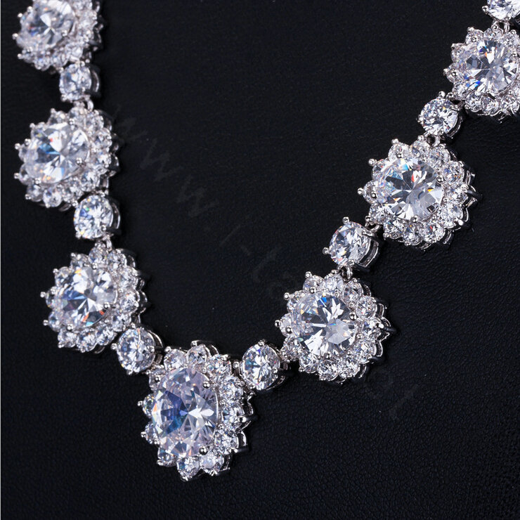 Luxury Banquet Wedding Jewelry Sets Diamond Flower Stud Earrings & Bridal Zircon Statement Necklace