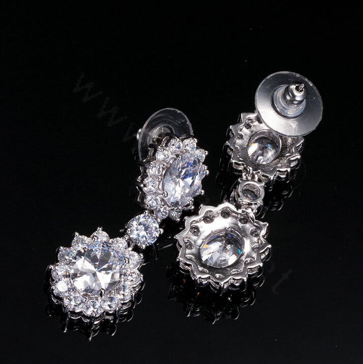 Luxury Banquet Wedding Jewelry Sets Diamond Flower Stud Earrings & Bridal Zircon Statement Necklace