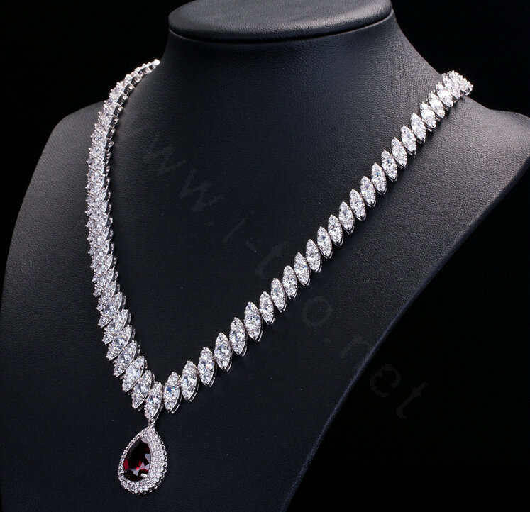 Luxury Banquet Wedding Jewelry Sets Diamond Stud Earrings & Bridal Zircon Statement Necklace