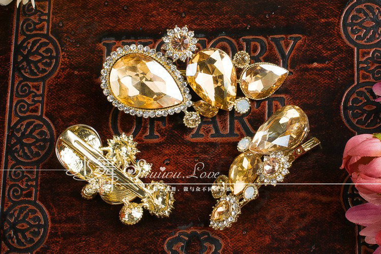Luxury Banquet Wedding Jewelry Sets Flower Gold Crystal Headdress & Earrings & Bridal Rhinestone Necklace