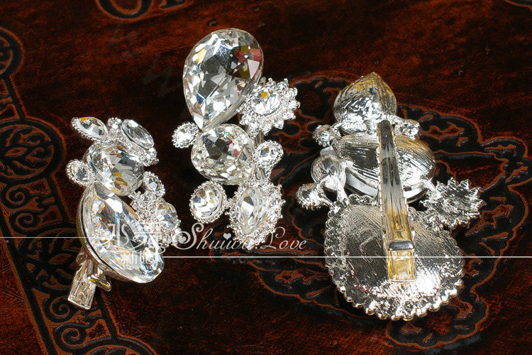 Luxury Banquet Wedding Jewelry Sets Flower White Crystal Headdress & Earrings & Bridal Rhinestone Necklace