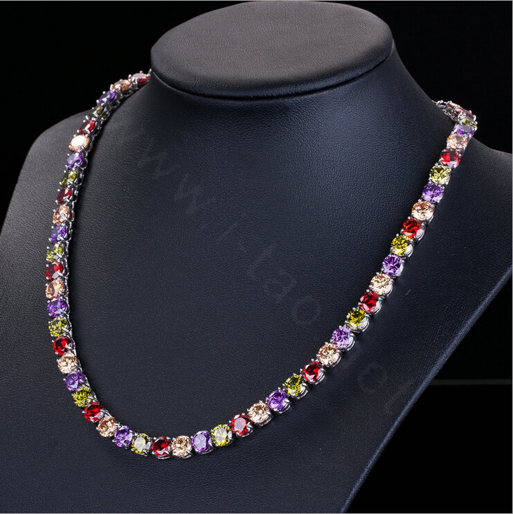 Luxury Banquet Wedding Jewelry Sets Multicolor Diamond Stud Earrings & Bridal Zircon Statement Necklace