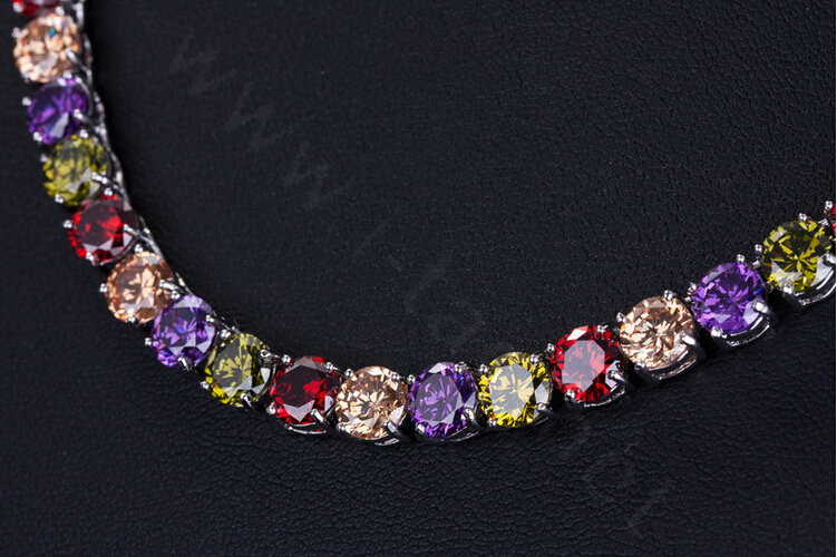 Luxury Banquet Wedding Jewelry Sets Multicolor Diamond Stud Earrings & Bridal Zircon Statement Necklace