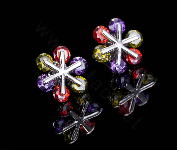 Luxury Banquet Wedding Jewelry Sets Multicolor Diamond Stud Earrings & Bridal Zircon Statement Necklace