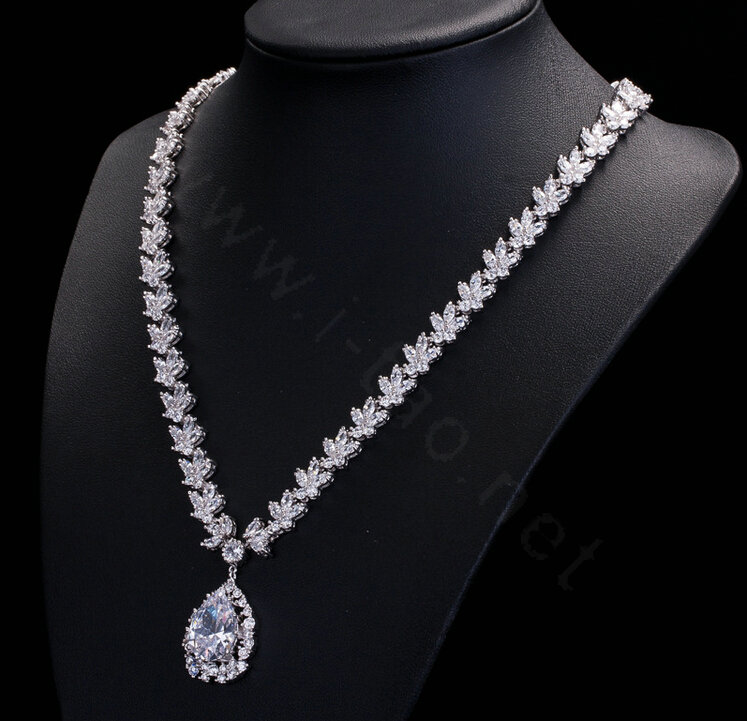 Luxury Banquet Wedding Jewelry Sets Water-drop Stud Earrings & Bridal Zircon Diamond Pendant Necklace
