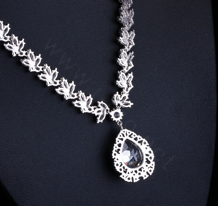 Luxury Banquet Wedding Jewelry Sets Water-drop Stud Earrings & Bridal Zircon Diamond Pendant Necklace