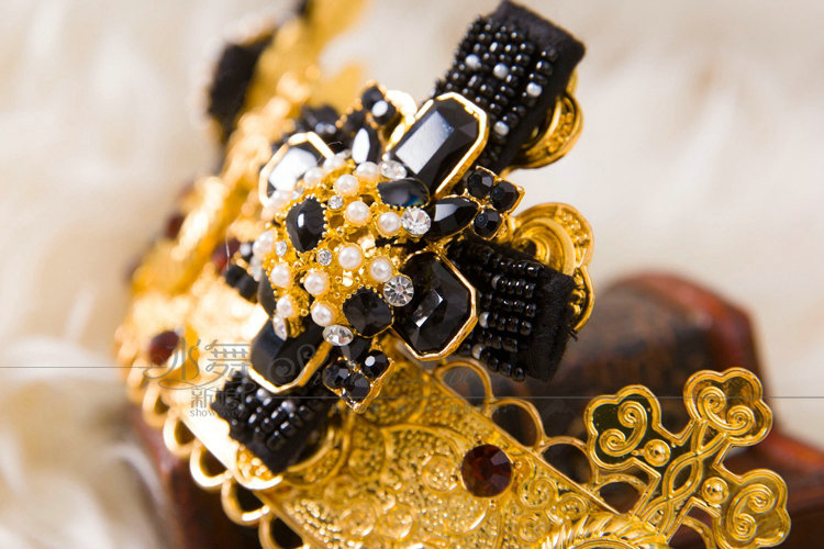 Luxury Baroque Wedding Jewelry Sets Crystal Gem Black Cross Bridal Rhinestone Tiara & Earrings