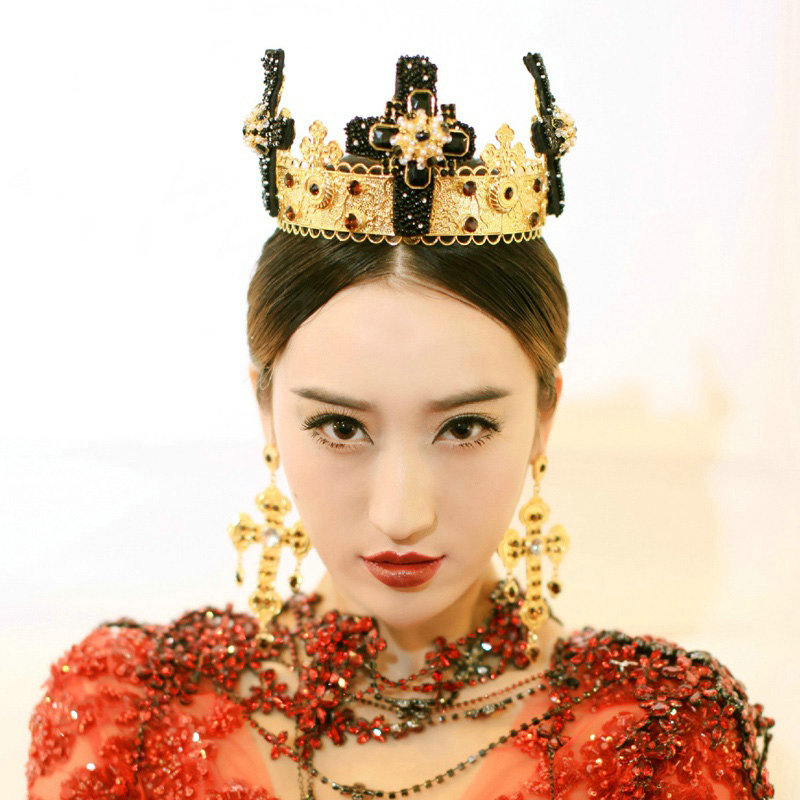 Luxury Baroque Wedding Jewelry Sets Crystal Gem Black Cross Bridal Rhinestone Tiara & Earrings