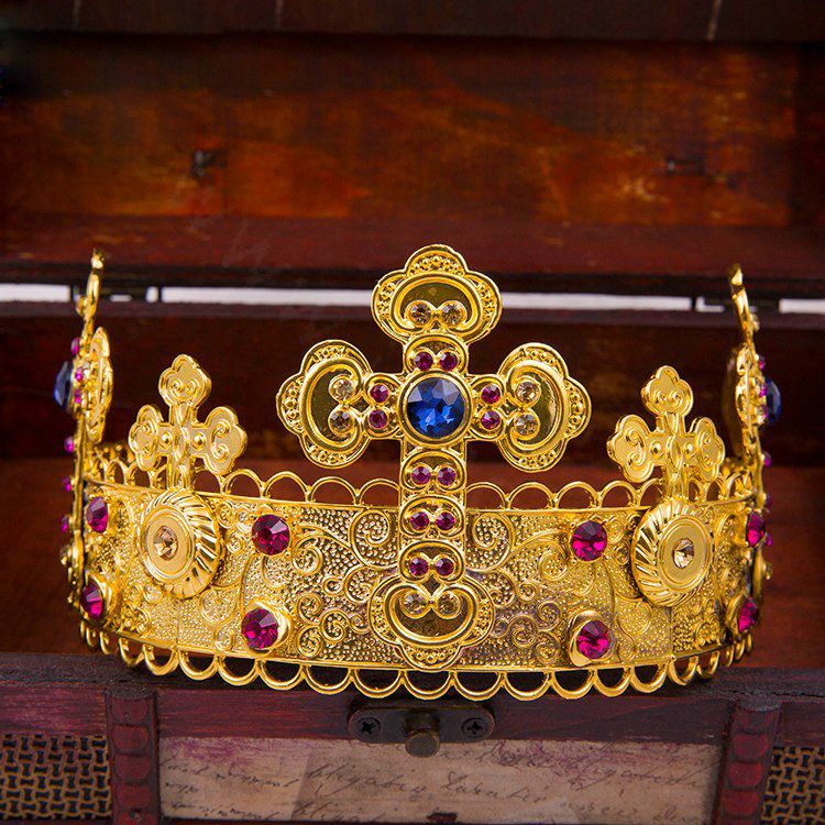 Luxury Baroque Wedding Jewelry Sets Crystal Gem Gold Cross Bridal Tiara & Earrings