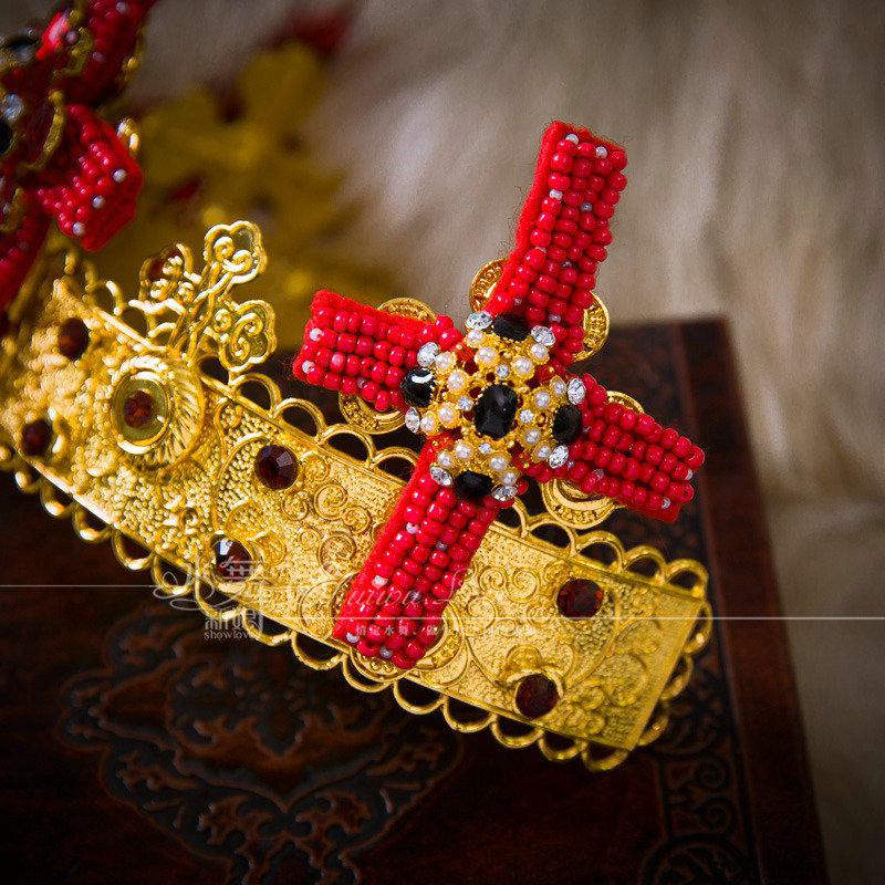 Luxury Baroque Wedding Jewelry Sets Crystal Gem Red Cross Bridal Rhinestone Tiara & Earrings