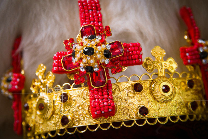 Luxury Baroque Wedding Jewelry Sets Crystal Gem Red Cross Bridal Rhinestone Tiara & Earrings