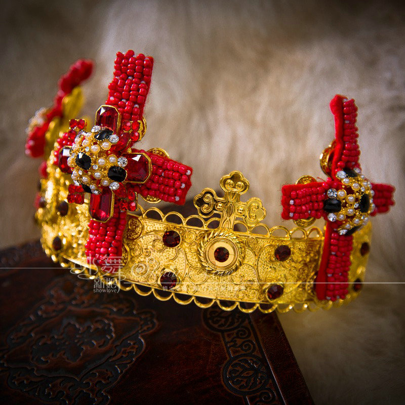 Luxury Baroque Wedding Jewelry Sets Crystal Gem Red Cross Bridal Rhinestone Tiara & Earrings