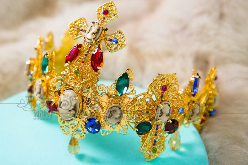 Luxury Baroque Wedding Jewelry Sets Crystal Queen Gem Gold Cross Bridal Tiara & Earrings