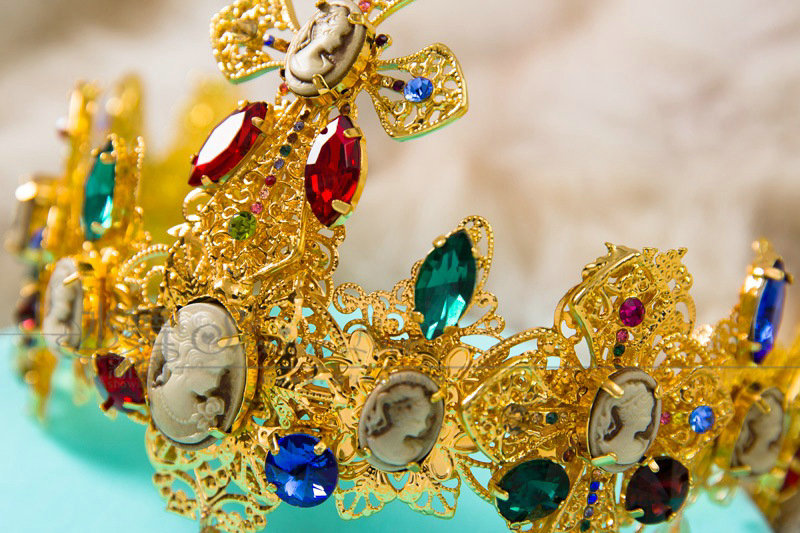 Luxury Baroque Wedding Jewelry Sets Crystal Queen Gem Gold Cross Bridal Tiara & Earrings