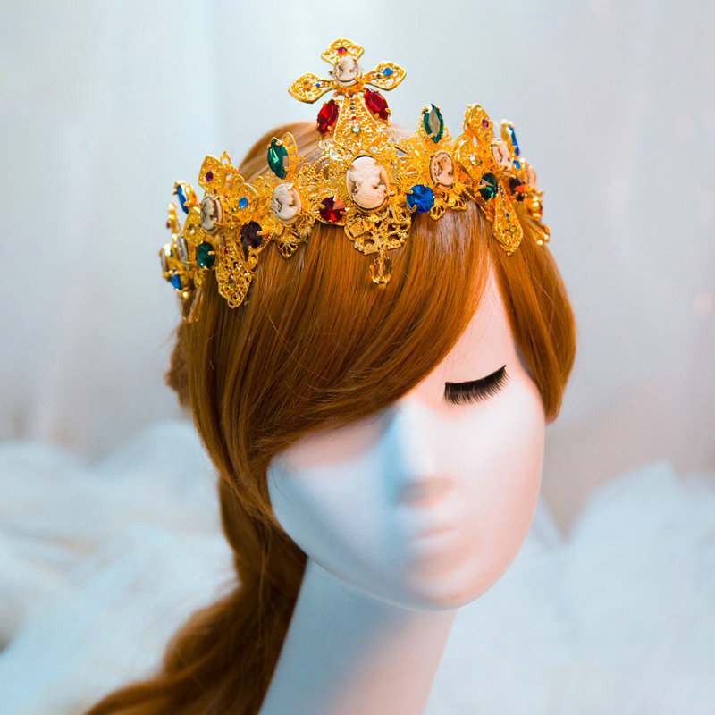 Luxury Baroque Wedding Jewelry Sets Crystal Queen Gem Gold Cross Bridal Tiara & Earrings