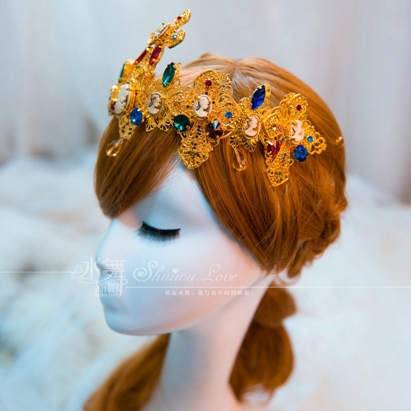 Luxury Baroque Wedding Jewelry Sets Crystal Queen Gem Gold Cross Bridal Tiara & Earrings