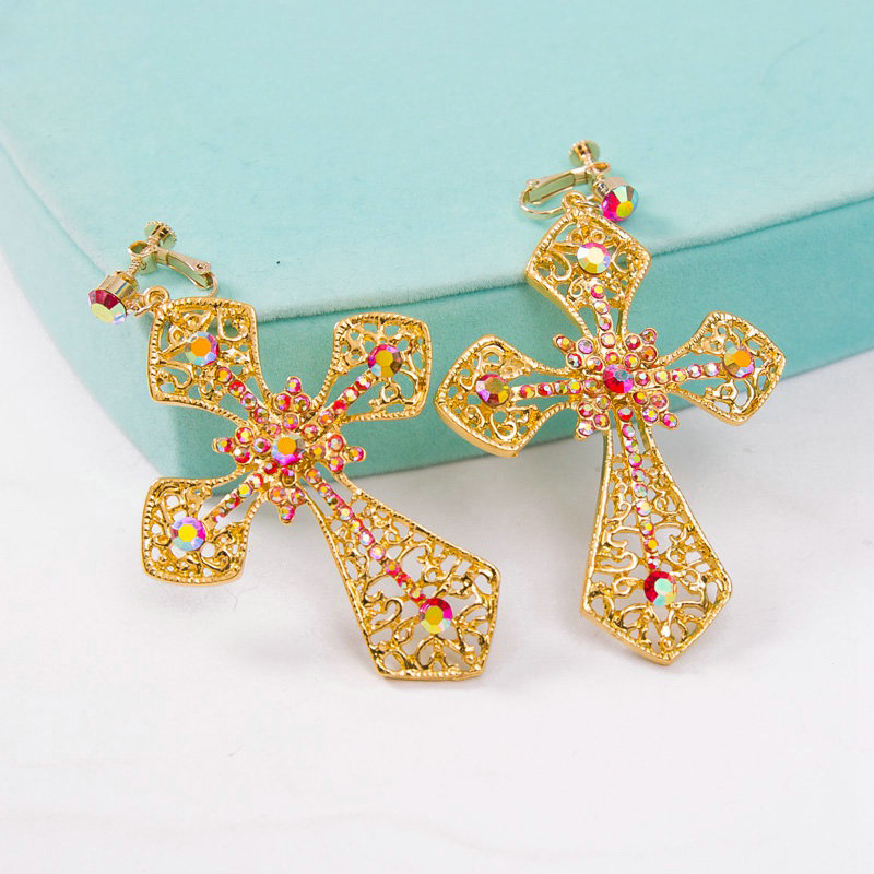 Luxury Baroque Wedding Jewelry Sets Crystal Red Gem Cross Bridal Rhinestone Tiara & Earrings