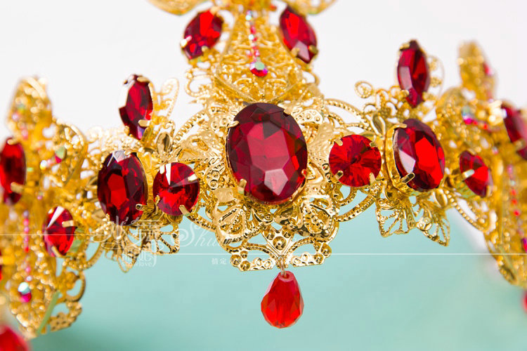 Luxury Baroque Wedding Jewelry Sets Crystal Red Gem Cross Bridal Rhinestone Tiara & Earrings