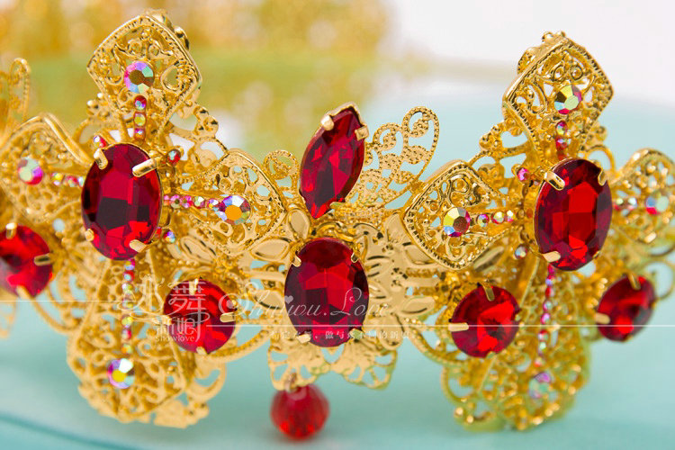 Luxury Baroque Wedding Jewelry Sets Crystal Red Gem Cross Bridal Rhinestone Tiara & Earrings