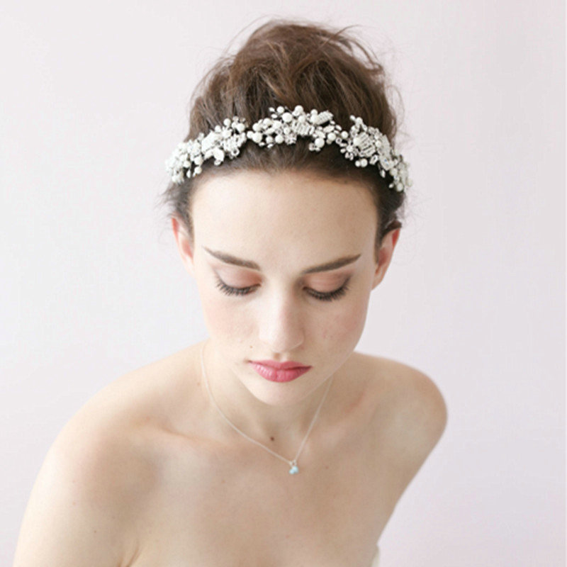 Luxury Beaded Crystal Hair Vine Flower Pearl Hairwear Bridal Wedding Hair Hoop Accessories
