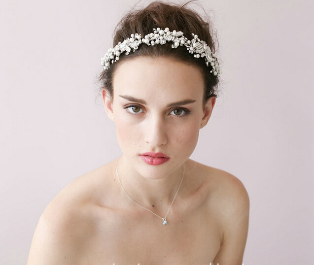 Luxury Beaded Crystal Hair Vine Flower Pearl Hairwear Bridal Wedding Hair Hoop Accessories