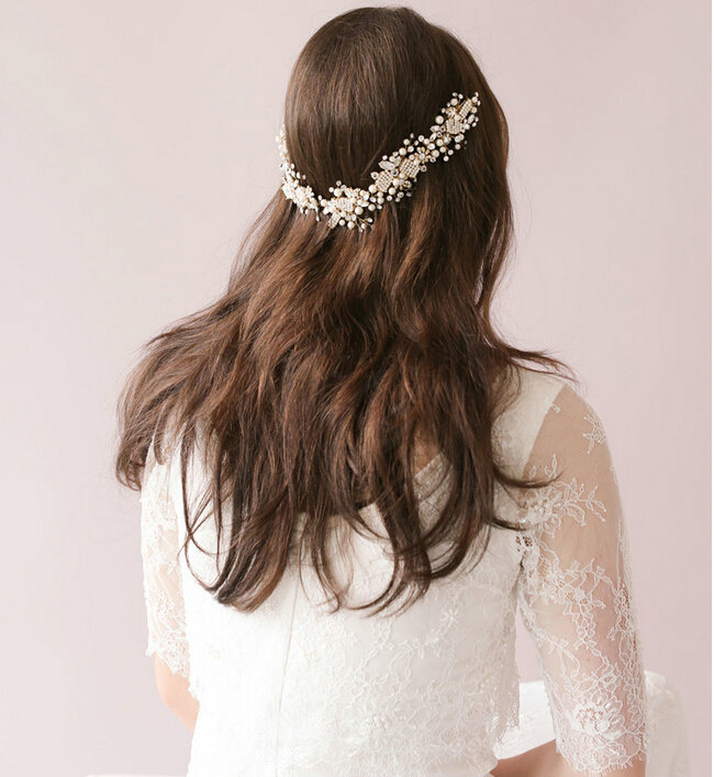 Luxury Beaded Crystal Hair Vine Flower Pearl Hairwear Bridal Wedding Hair Hoop Accessories