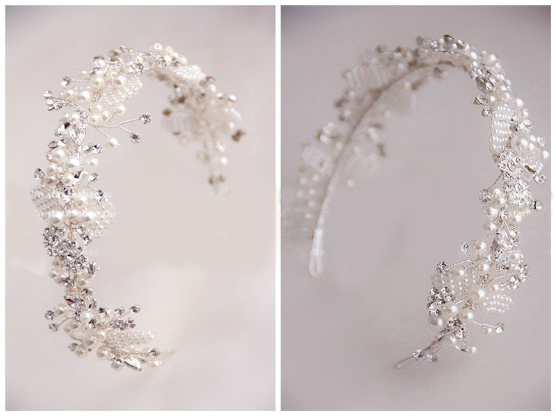 Luxury Beaded Crystal Hair Vine Flower Pearl Hairwear Bridal Wedding Hair Hoop Accessories