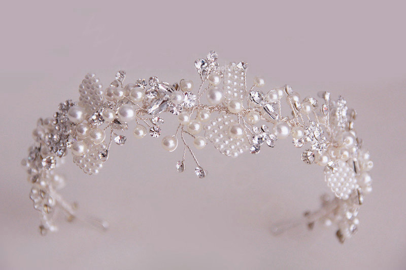 Luxury Beaded Crystal Hair Vine Flower Pearl Hairwear Bridal Wedding Hair Hoop Accessories