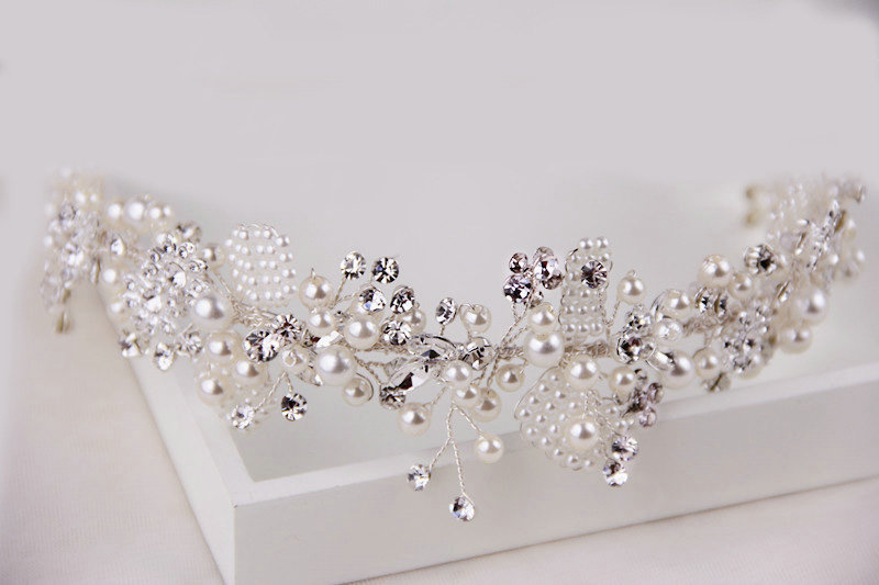 Luxury Beaded Crystal Hair Vine Flower Pearl Hairwear Bridal Wedding Hair Hoop Accessories