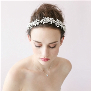 Luxury Beaded Crystal Hair Vine Flower Pearl Hairwear Bridal Wedding Hair Hoop Accessories