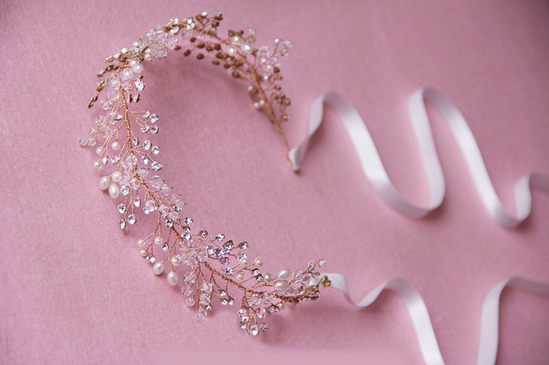 Luxury Beaded Crystal Hair Vine Pearl Gold Hair Band  Bridal Wedding Hair Hoop Accessories