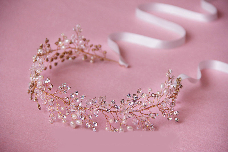 Luxury Beaded Crystal Hair Vine Pearl Gold Hair Band  Bridal Wedding Hair Hoop Accessories