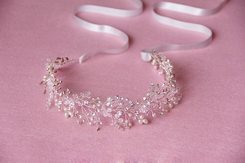 Luxury Beaded Crystal Hair Vine Pearl Silver Hair Band  Bridal Wedding Hair Hoop Accessories
