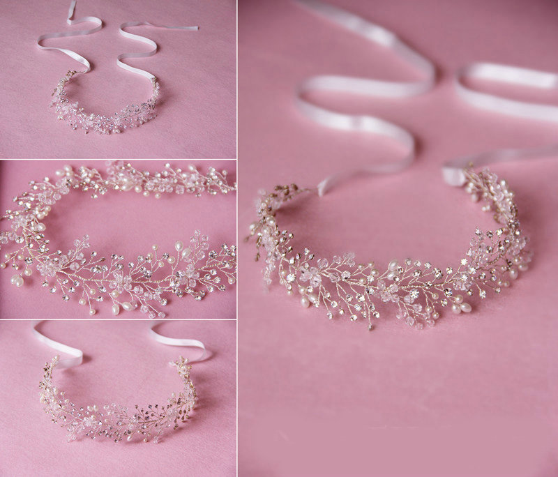 Luxury Beaded Crystal Hair Vine Pearl Silver Hair Band  Bridal Wedding Hair Hoop Accessories