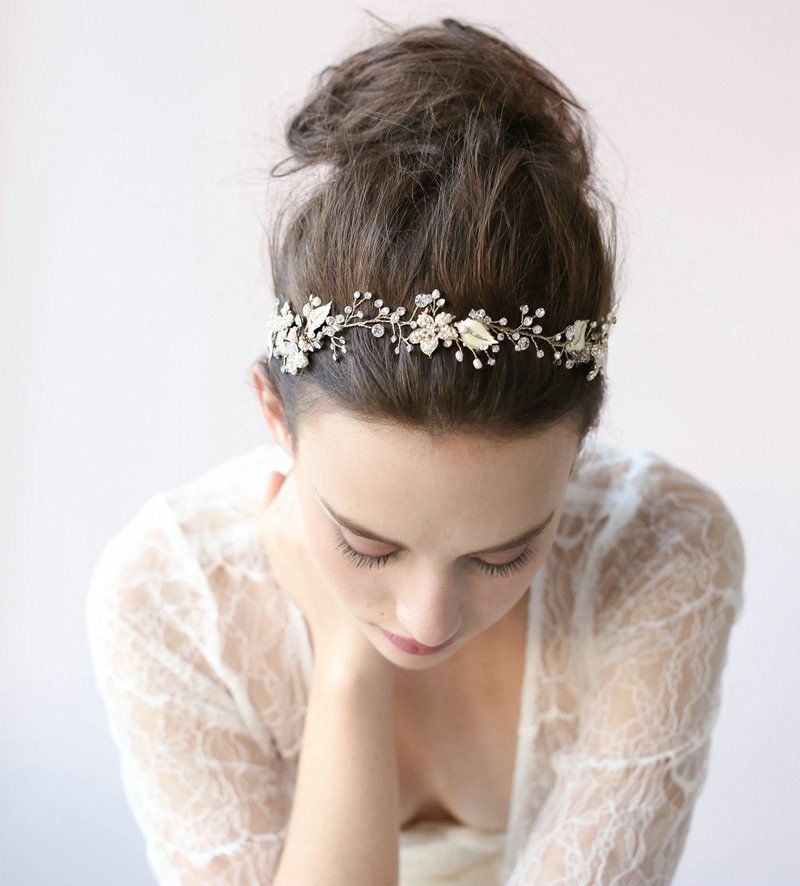 Luxury Beaded Gold Blossom Hair Vine Crystal Flower Hairwear Bridal Wedding Hair Band Accessories